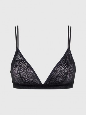 Black Calvin Klein Triangle - Sheer Marquisette Women Bra | QPOL-32897