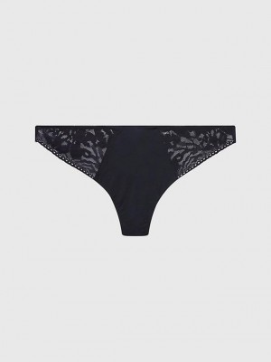 Black Calvin Klein Ultra Soft Lace Women Thong | SYAI-48130