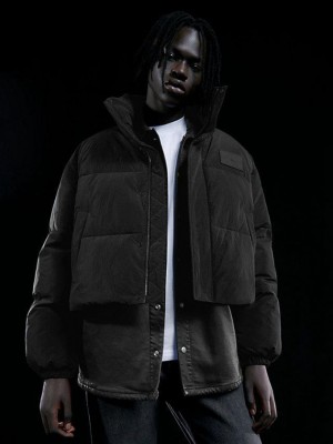 Black Calvin Klein Unisex Cropped Puffer Men Jacket | WEYB-17503