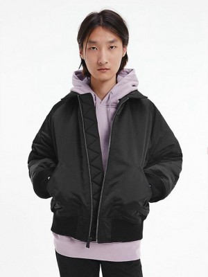 Black Calvin Klein Unisex Padded Bomber - CK Standards Men Jacket | LSTU-97201