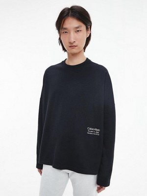 Black Calvin Klein Unisex Printed Long Sleeve - CK Standards Men T-Shirt | QVAX-50936