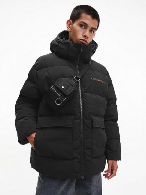 Black Calvin Klein Unisex Recycled Nylon Puffer Men Jacket | MKYO-37805