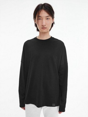 Black Calvin Klein Unisex Relaxed Long-Sleeve - CK Standards Women T-Shirt | JPIO-43057