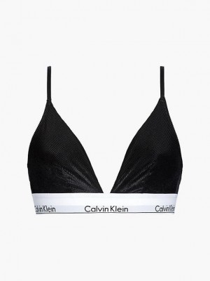 Black Calvin Klein Velvet Triangle - Modern Cotton Women Bra | SMHP-98562