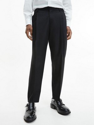 Black Calvin Klein Virgin Wool Evening Men Pants | DQWH-75296