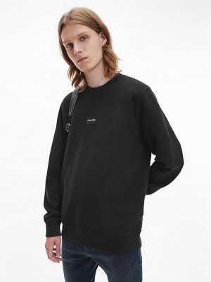 Black Calvin Klein Waffle Knit Men Sweatshirt | BXAZ-32079