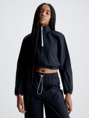 Black Calvin Klein Water-Repellent Windbreaker Women Jacket | HGXU-94086