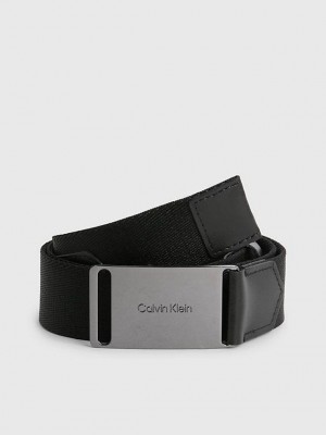 Black Calvin Klein Webbing Plaque Men Belt | UQVM-27386