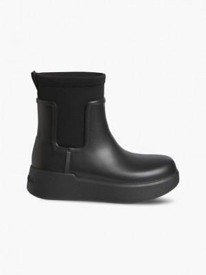 Black Calvin Klein Wedge Rain Women Boots | QLED-45703