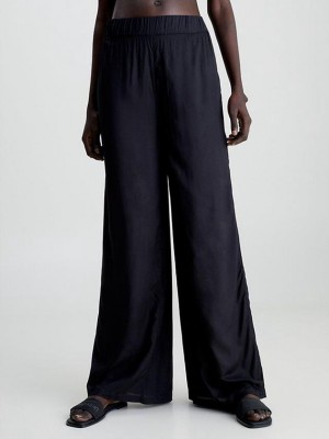 Black Calvin Klein Wide Leg Beach Women Pants | PUJB-57930