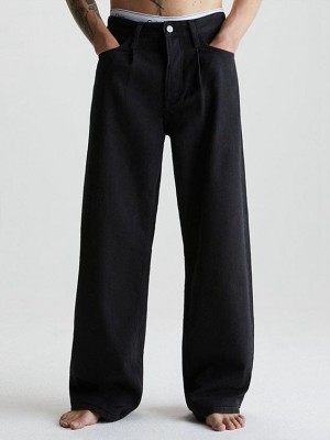 Black Calvin Klein Wide Leg Men Jeans | UJCE-35824