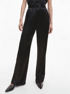 Black Calvin Klein Wide Leg Satin Women Pants | BLNM-05948