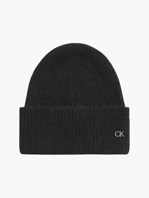 Black Calvin Klein Wool Blend Men Beanie | PDYF-08173