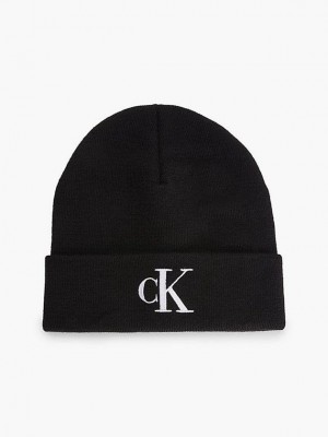 Black Calvin Klein Wool Blend Men Beanie | FDGA-46135
