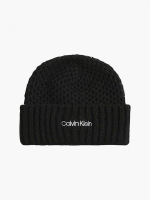 Black Calvin Klein Wool Blend Women Beanie | HNCM-78605