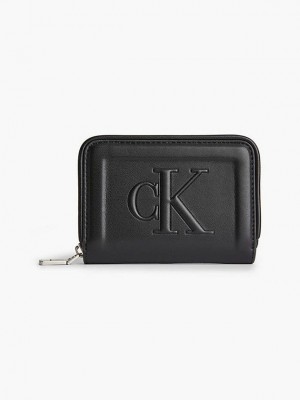 Black Calvin Klein Zip Around Women Wallet | MZAQ-71680