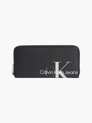 Black Calvin Klein Zip Around Women Wallet | HCUZ-27891