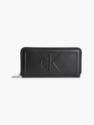 Black Calvin Klein Zip Around Women Wallet | ENWY-06732