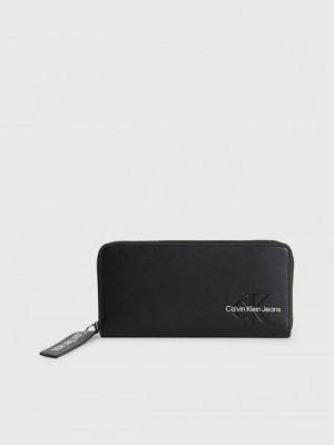 Black Calvin Klein Zip Around Women Wallet | FOQC-73862
