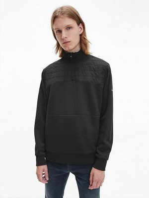 Black Calvin Klein Zip Neck Cardigan Men Sweater | RPYG-67213