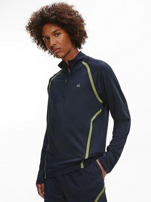 Black Calvin Klein Zip Neck Gym Men T-Shirt | NWLG-54603