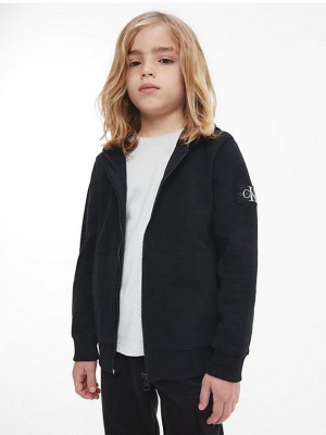Black Calvin Klein Zip Up Boys's Hoodie | ZQNO-08546