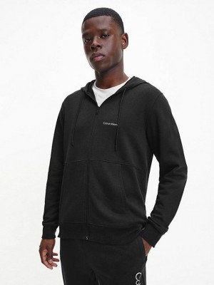 Black Calvin Klein Zip Up Logo Men Hoodie | GQZH-51923
