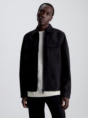 Black Calvin Klein Zip Up Shirt Men Jacket | POZT-49537