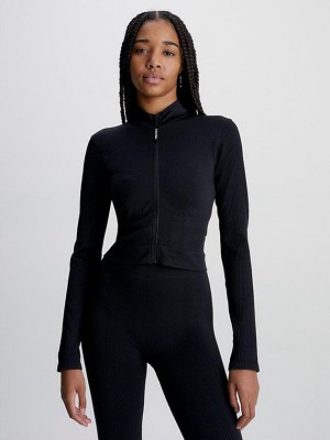 Black Calvin Klein Zip Up Women Jacket | IGQL-85063