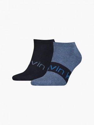 Blue Calvin Klein 2 Pack Logo Ankle Men Socks | YHKO-63028
