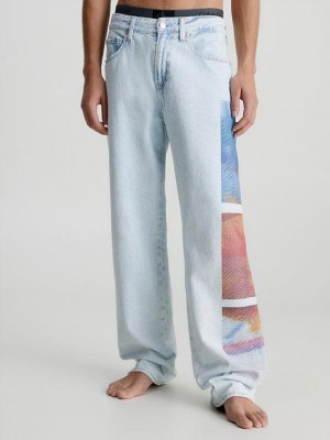 Blue Calvin Klein 90's Straight Printed Men Jeans | VLOG-43165