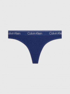 Blue Calvin Klein Athletic Cotton Women Thong | XABV-57836