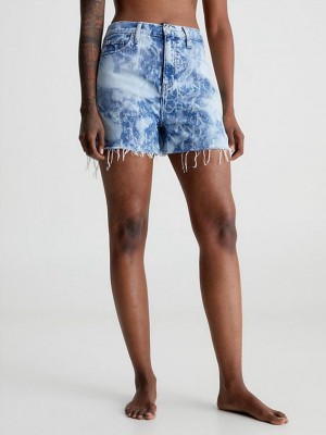 Blue Calvin Klein Bleached Denim Mom Women Shorts | WGIE-63284
