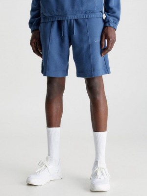 Blue Calvin Klein Cotton Terry Gym Men Shorts | ZDMS-27190
