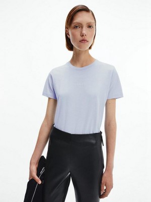Blue Calvin Klein Cotton Women T-Shirt | SZML-08542