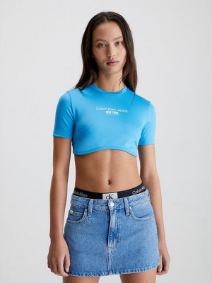 Blue Calvin Klein Cropped Bustier Women T-Shirt | MYWS-52034