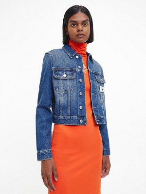 Blue Calvin Klein Cropped Denim Women Jacket | NQYB-95608