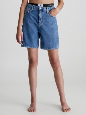 Blue Calvin Klein Denim Bermuda Mom Women Shorts | UHAY-49825