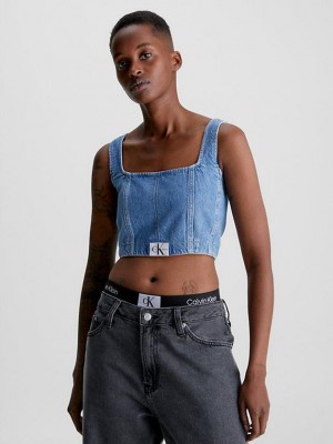 Blue Calvin Klein Denim Corset Women Top | QLWE-50379
