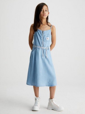 Blue Calvin Klein Denim Lyocell Midi Girls's Dress | NLPB-75934