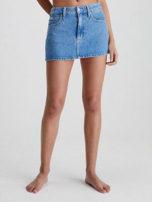 Blue Calvin Klein Denim Micro Mini Women Skirt | TVPI-47281