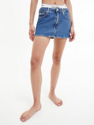 Blue Calvin Klein Denim Micro Mini Women Skirt | TGNY-23194