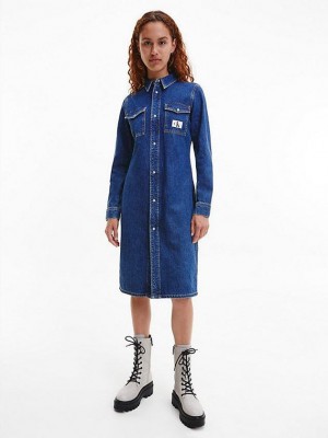 Blue Calvin Klein Denim Midi Shirt Women Dress | AGZF-42736
