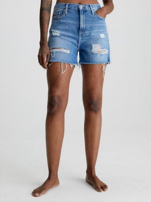 Blue Calvin Klein Denim Mom Women Shorts | XEMJ-75496