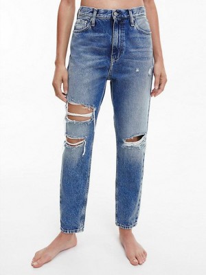 Blue Calvin Klein High Rise Mom Women Jeans | UQGI-51378
