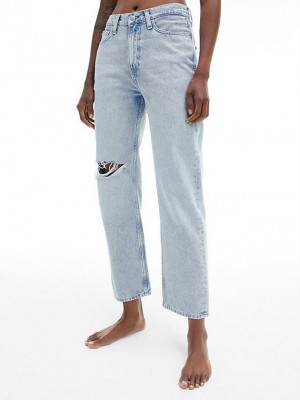 Blue Calvin Klein High Rise Straight Ankle Women Jeans | DOAU-73801