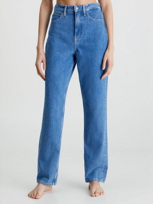 Blue Calvin Klein High Rise Straight Ankle Women Jeans | KJMU-79504