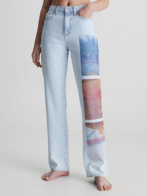 Blue Calvin Klein High Rise Straight Printed Women Jeans | TYKN-42859
