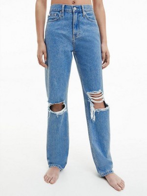 Blue Calvin Klein High Rise Straight Women Jeans | IKHD-90621