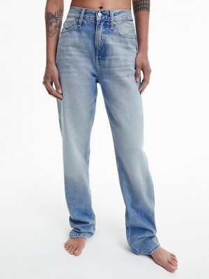 Blue Calvin Klein High Rise Straight Women Jeans | NHLQ-64523